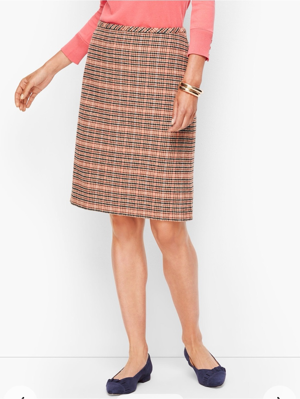 Talbots Recycled Wool Blend Plaid Mini Skirt Pink Black Tan Size 4